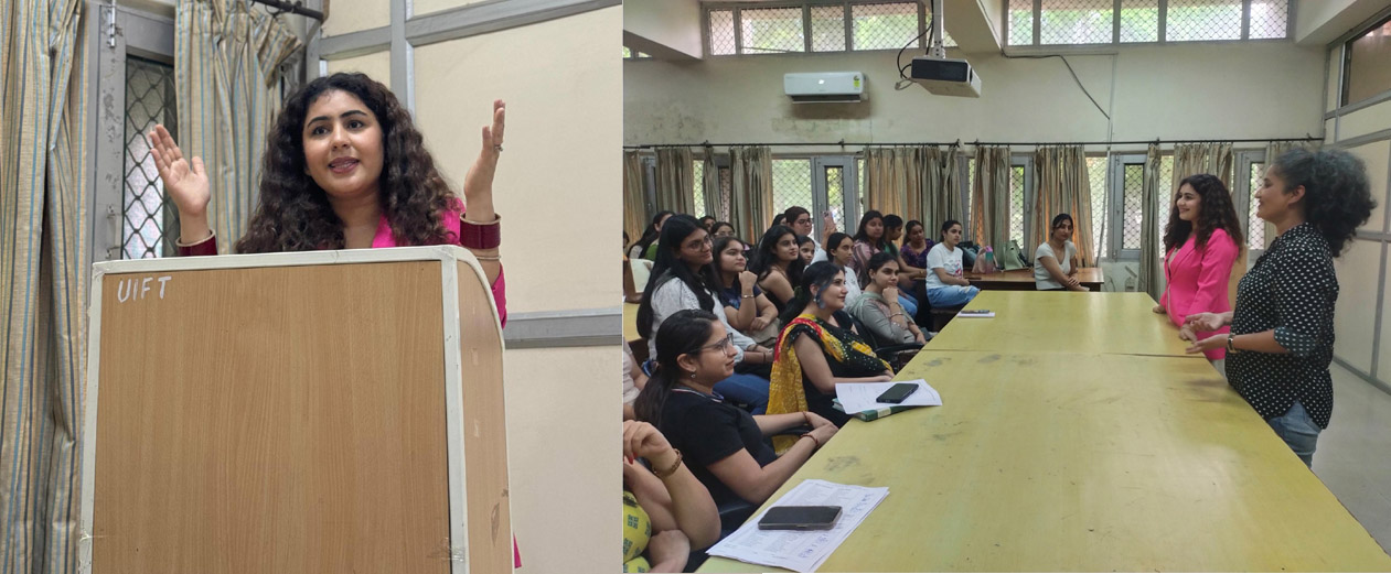 Geetika Mehandru, shared her inspiring journey from stylist to actress in a lecture titled "Stitches to Stardom".